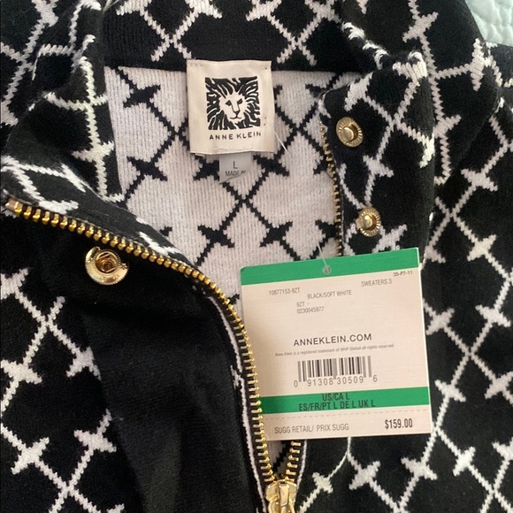 Anne Klein Black and White Patterned Cardigan Sweater - Picture 2 of 6